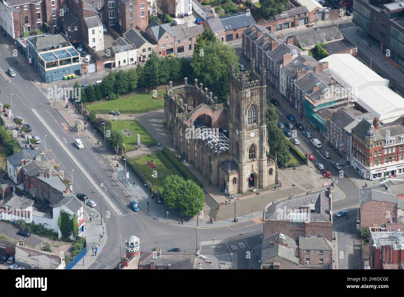 The Church of St Luke, a ruined Anglican parish church, badly damaged during the Liverpool Blitz on 6th May 1941, is commonly known as the Bombed out Church and is regarded as a war memorial, Liverpool, 2015. Stock Photo