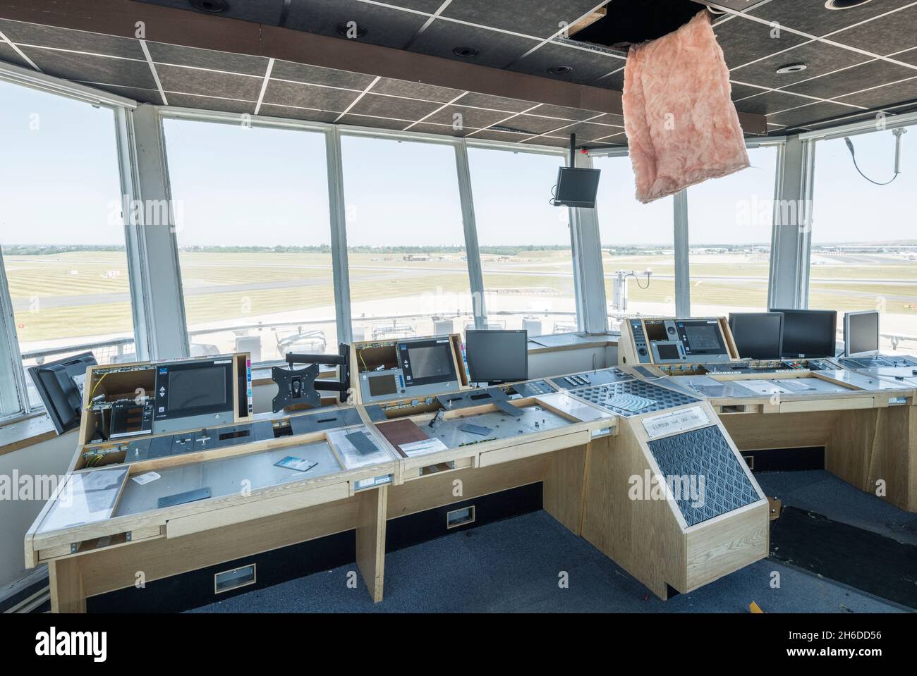 Control tower, Birmingham International Airport, West Midlands, 2018. Interior view of the air terminal's control tower from the south-west, 2018. Stock Photo