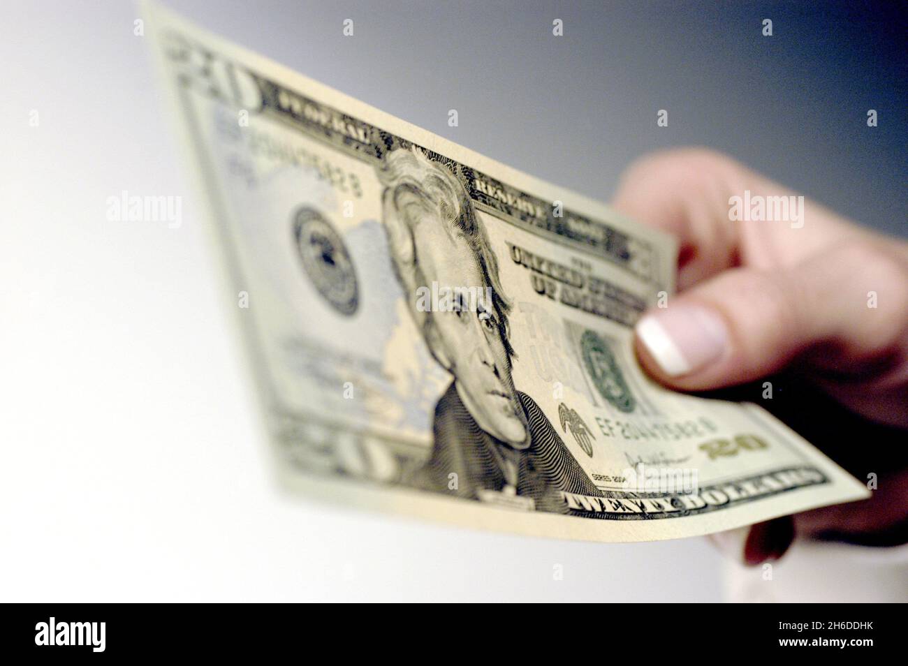 20 dollar bill in a hand, USA Stock Photo