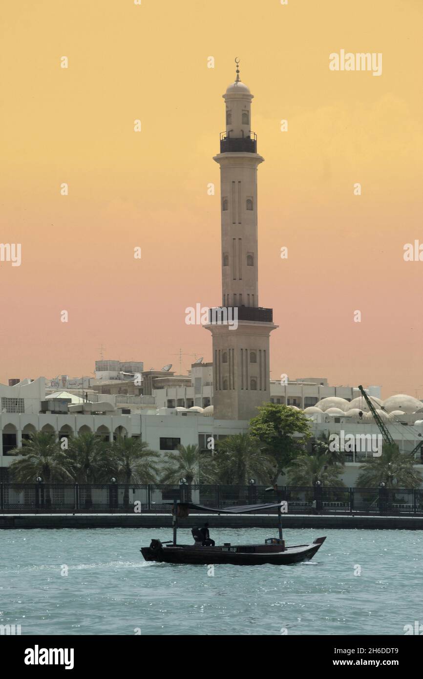minaret of the Grand Mosque, Grand Bur Dubai Masjid, United Arab Emirates, Dubai Stock Photo