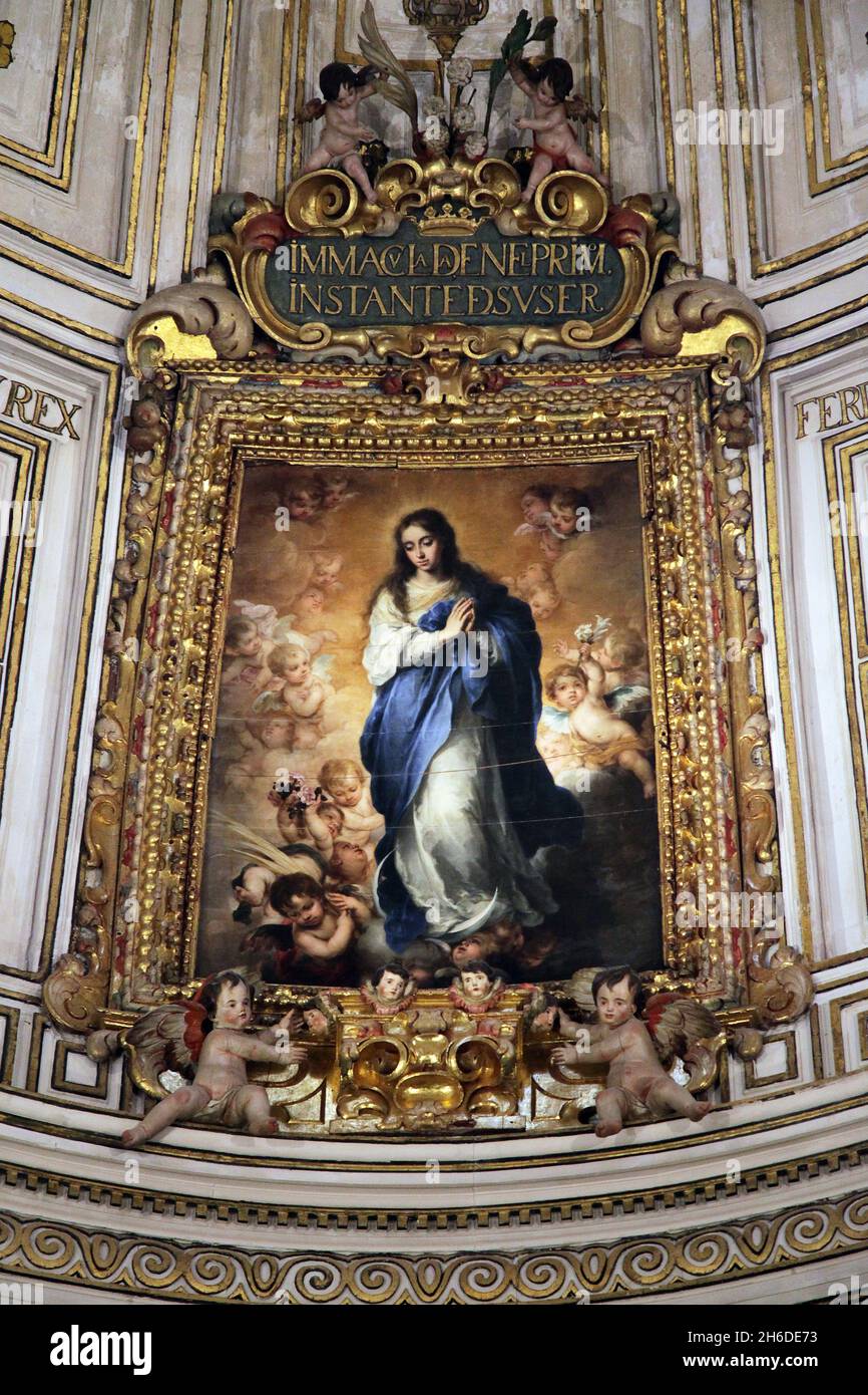 The Immaculate Conception by Bartolomé Esteban Murillo in the Chapter House,inside the Cathedral of Seville Spain. Stock Photo