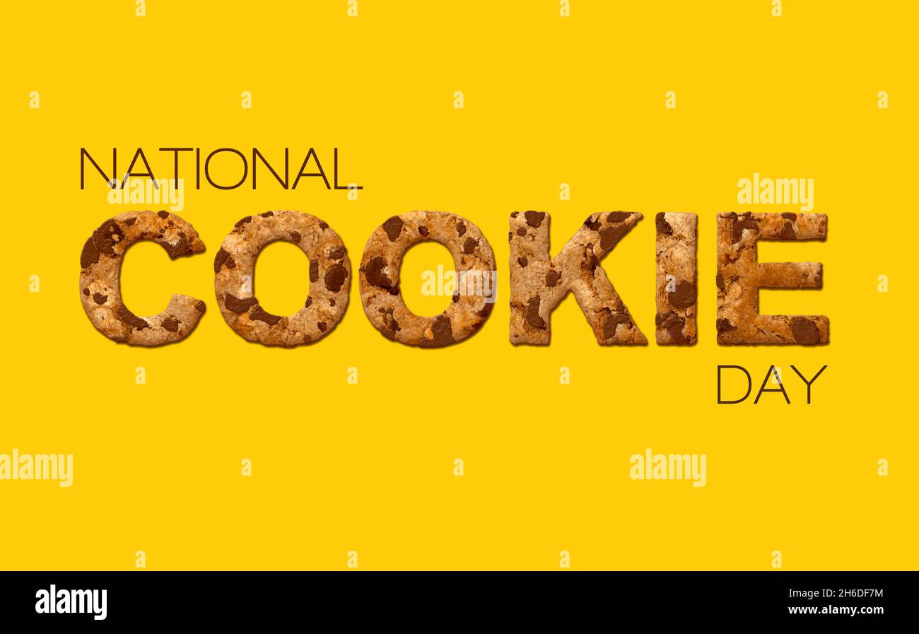 Cookie letters over yellow background. National cookie day banner Stock