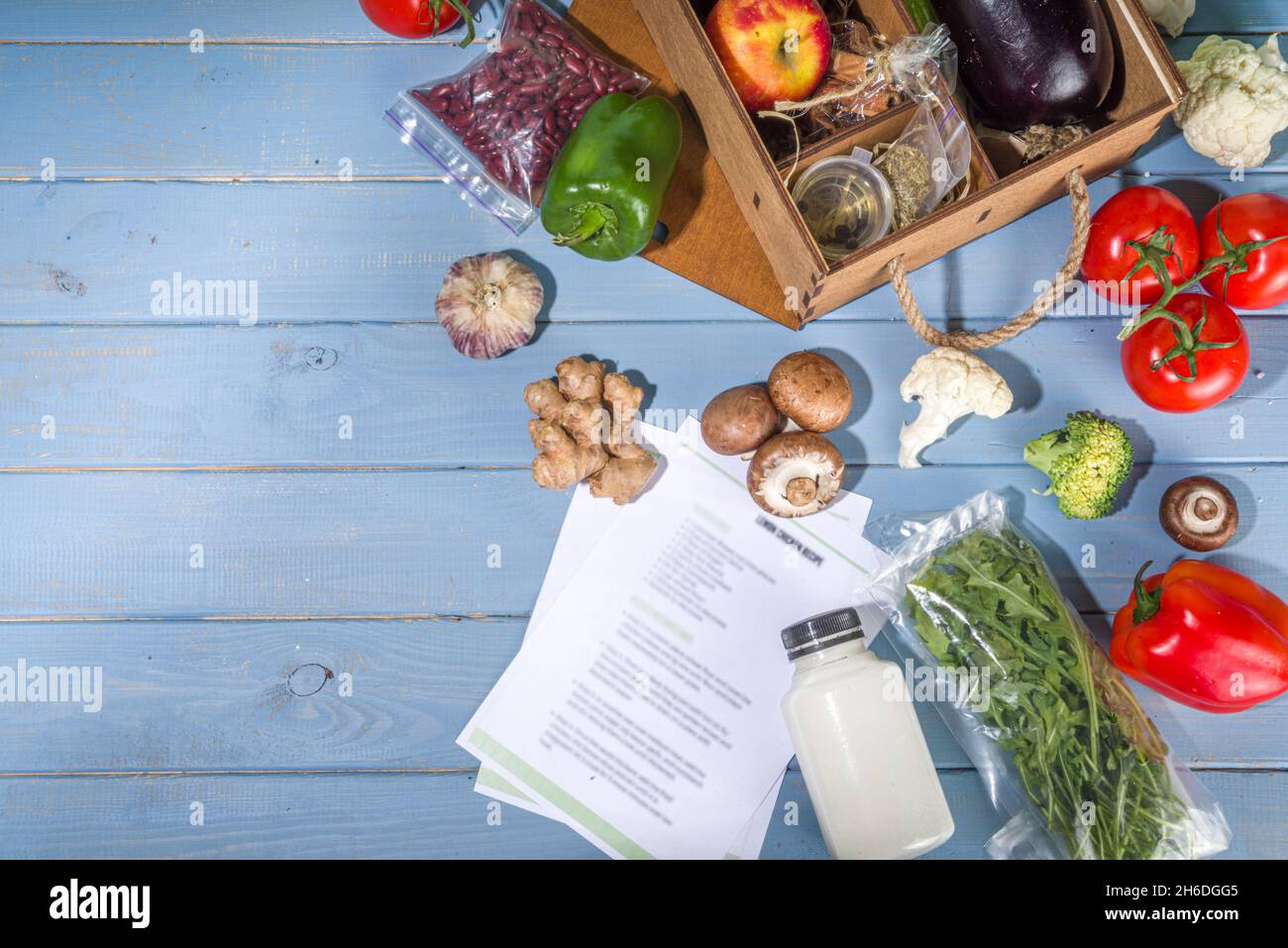 Meal Kit Delivery Concept. Set various healthy dishes food ingredients ...