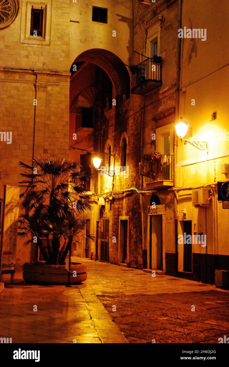 Italian Bari streets in historical center in the night Stock Photo