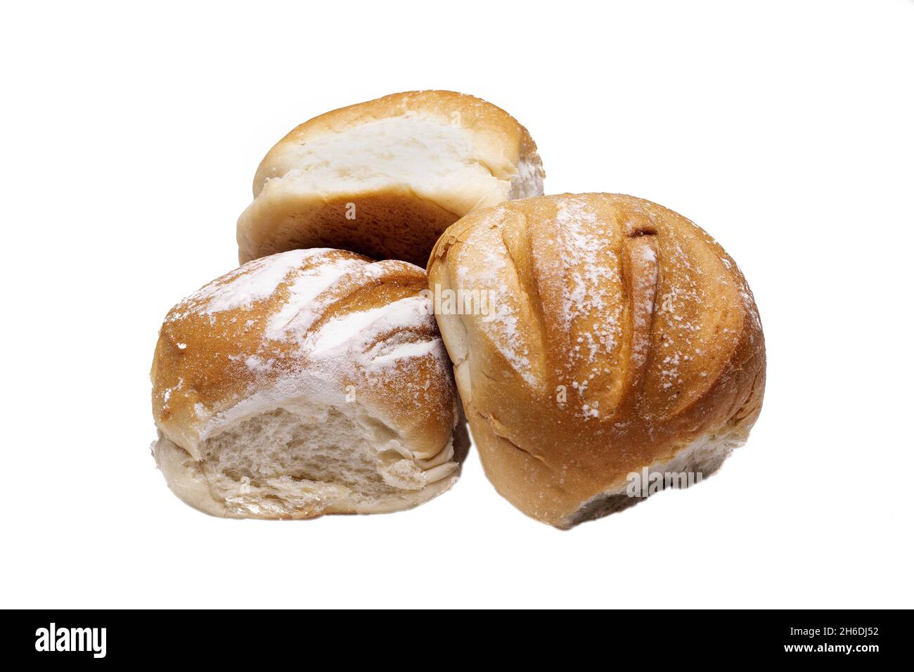 thre wwwe pieces of round bread Stock Photo