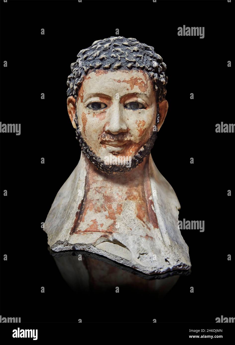 Roman Egyptian plaster funerary Mask, 200 - 299 AD, oasis de Kharga Tanis. Louvre Museum AF2126 . Depicts a man (curly short hair, beard necklace, mus Stock Photo