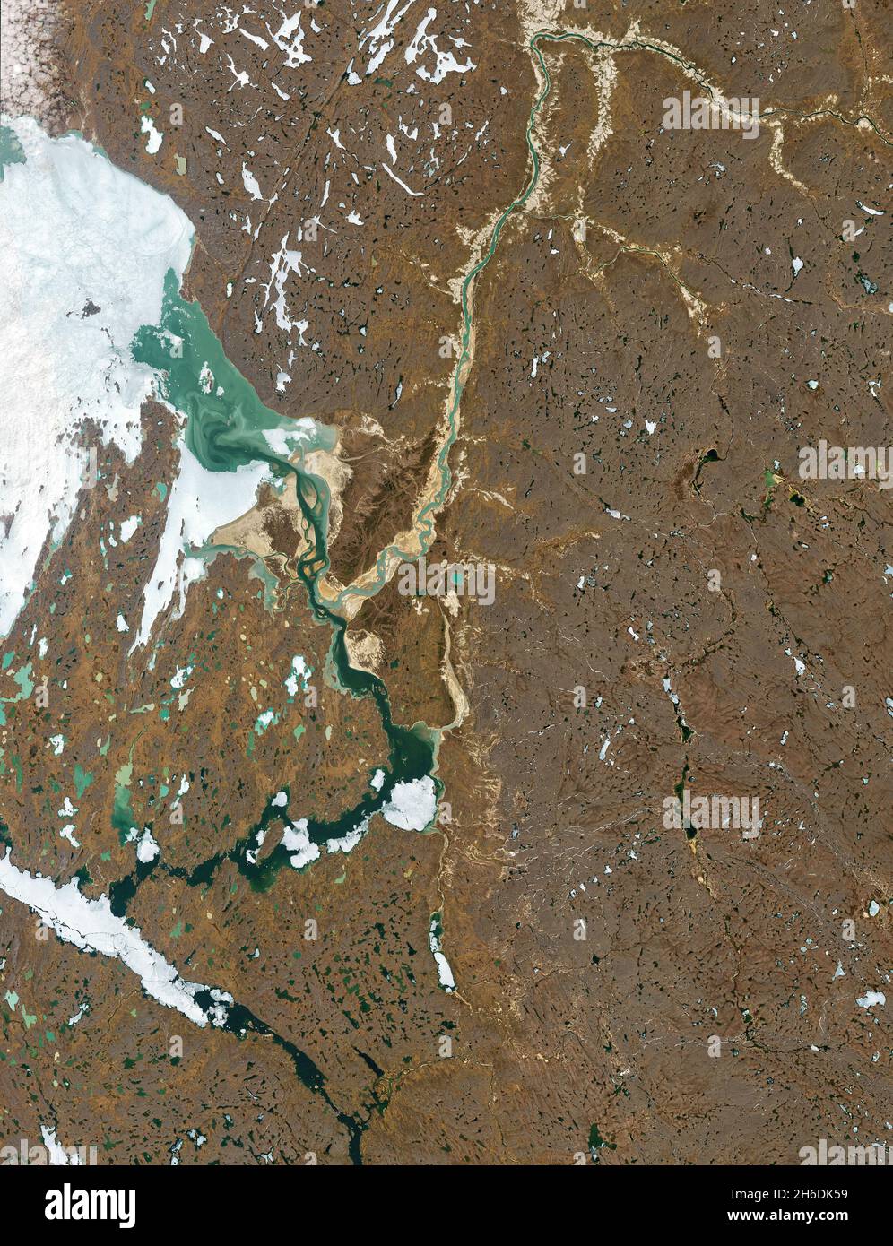 Confluence (meeting) of the the Back and Hayes rivers in Nunavut, in the Canadian Arctic, Canada. Stock Photo