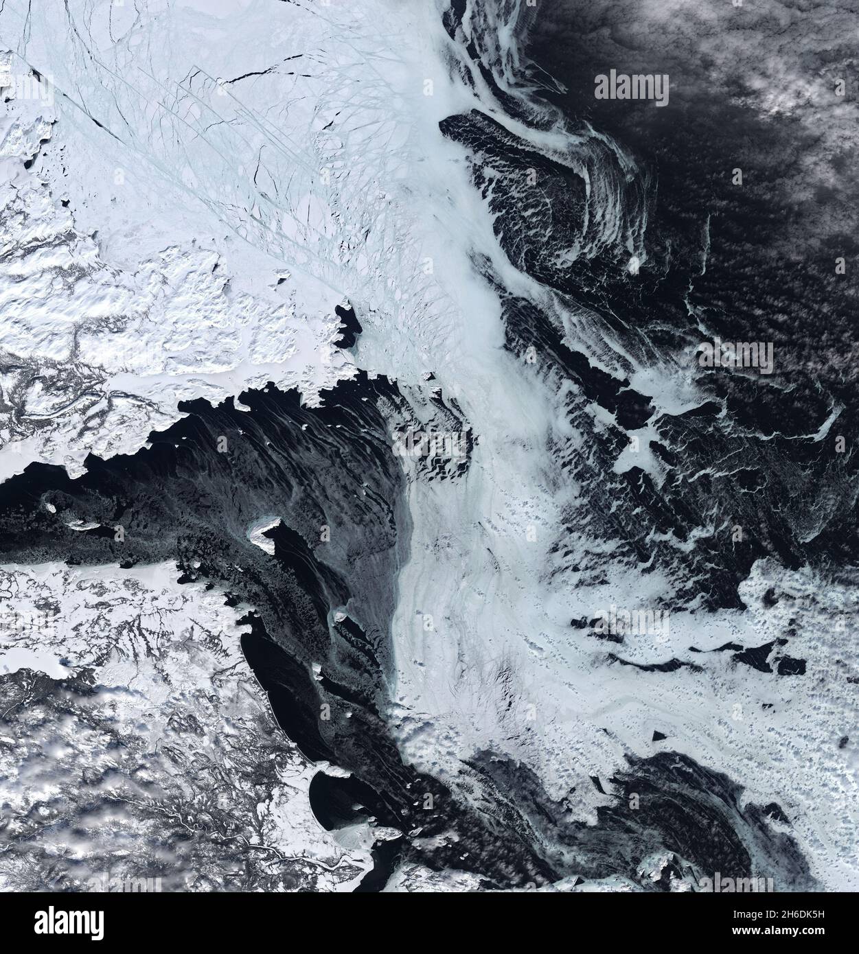 Labrador Sea in winter situated between Greenland and Canada Stock Photo