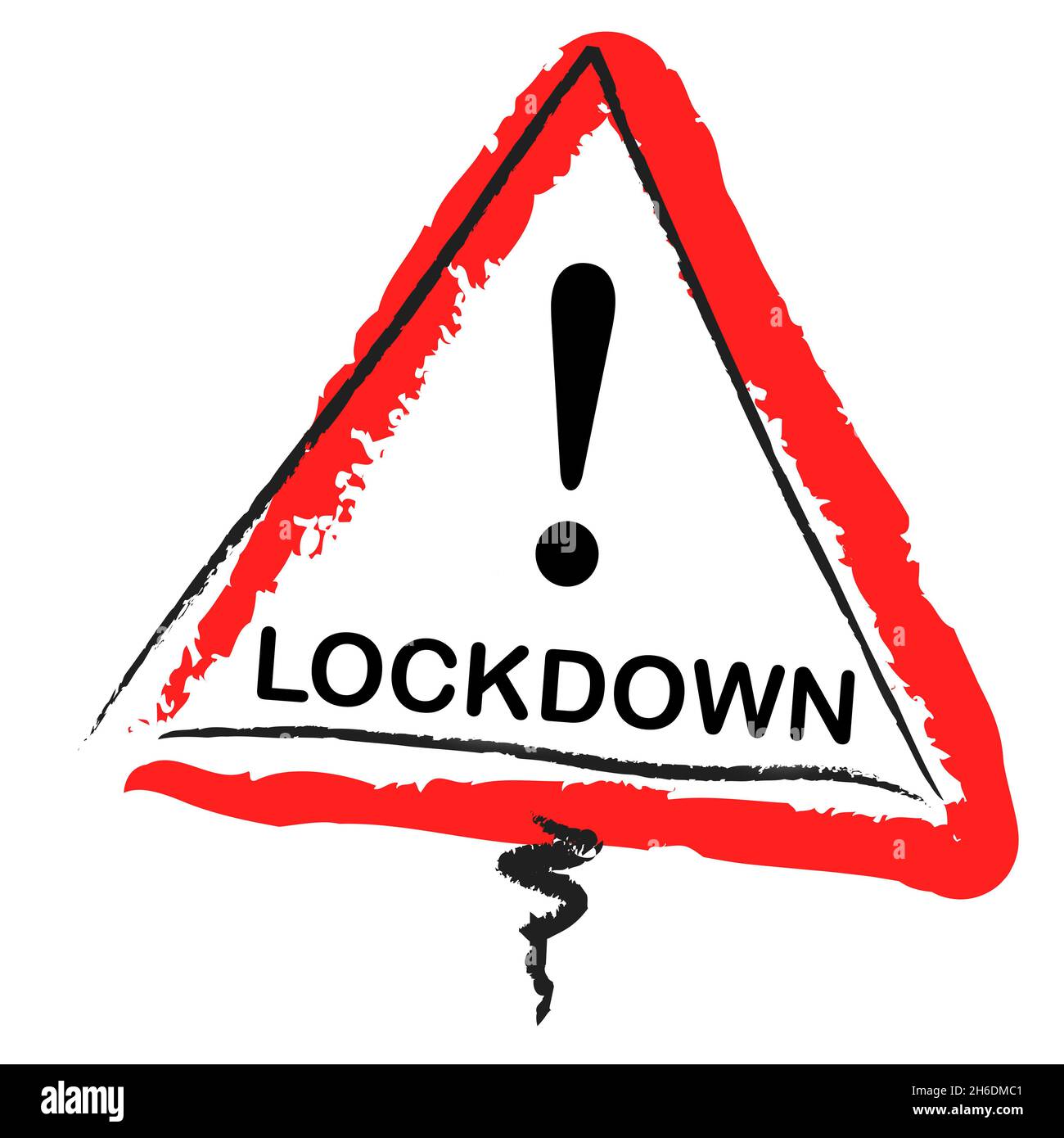 Corona Schild mit Lockdown auf weissem Hintergrund Stock Photo