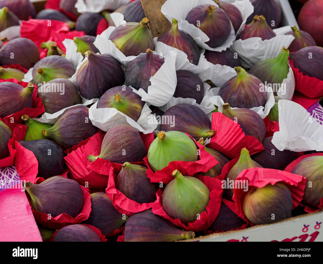 Pile of figs on a fruit and veg market stall, UK Stock Photo Alamy
