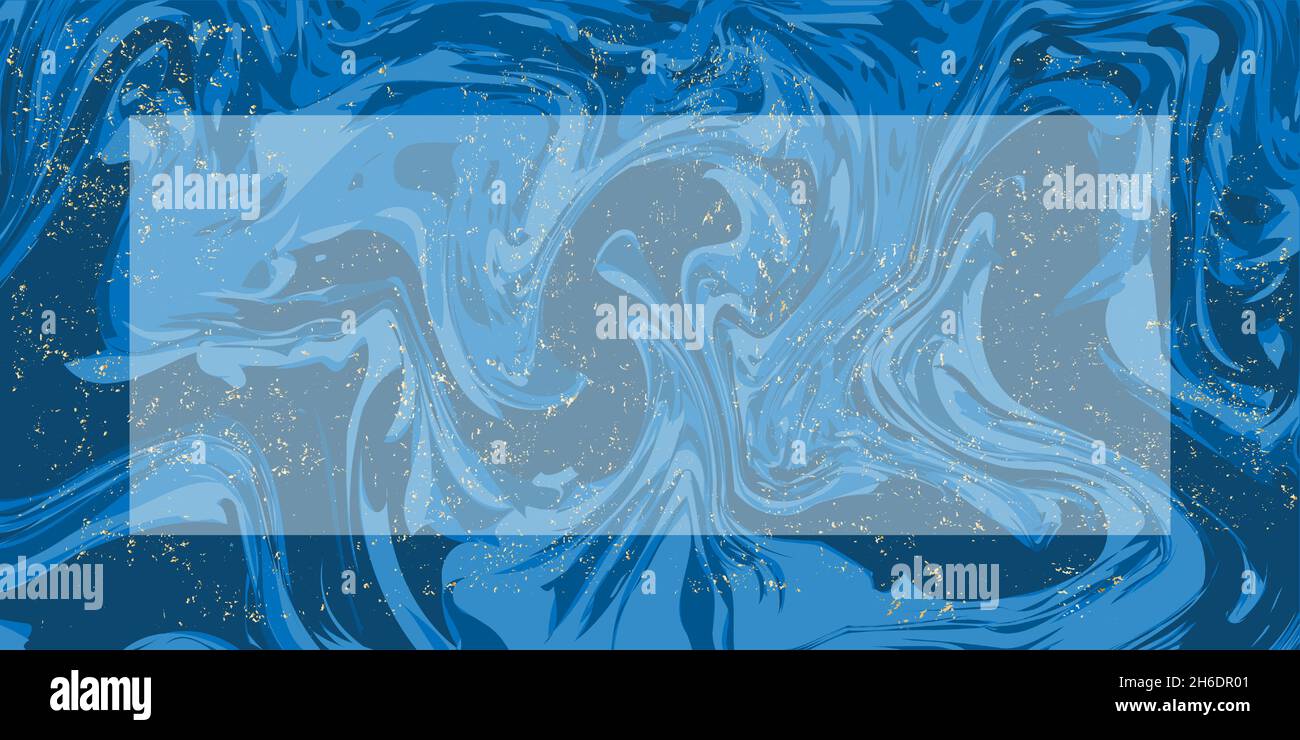 Blue background with space for text. Marble blue background with gold grunge. Wave effect. Vector illustration. Stock Vector