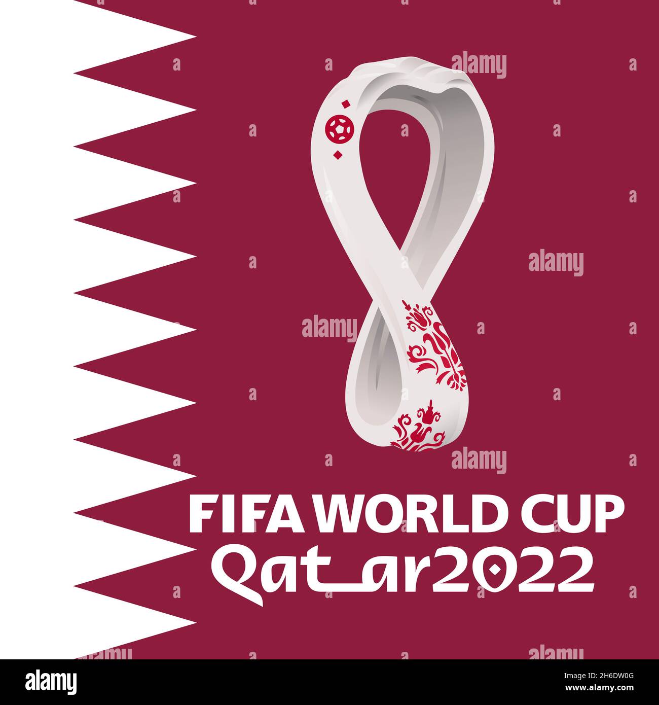 DOHA, QATAR, november-december 2022 - Qatar 2022 World Cup logo in the national Qatar flag, pennant, vector illustration Stock Photo
