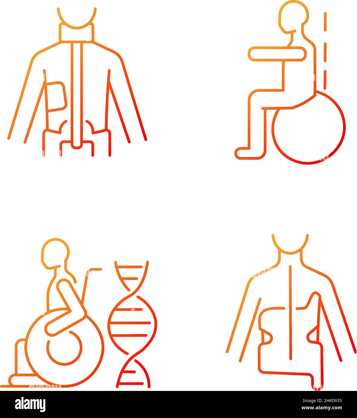 Scoliosis prevention methods gradient linear vector icons set Stock Vector