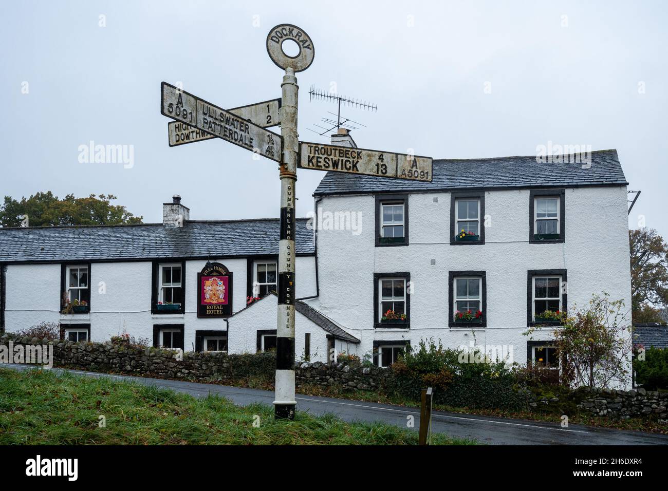 The Royal Hotel at Dockray, a traditional country hotel and pub in the Lake District village, Cumbria, England, UK Stock Photo