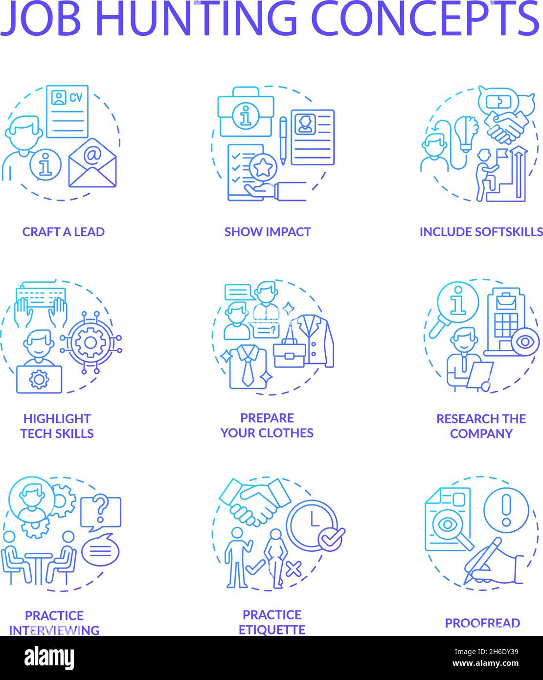 Job hunting blue gradient concept icons set Stock Vector Image & Art ...