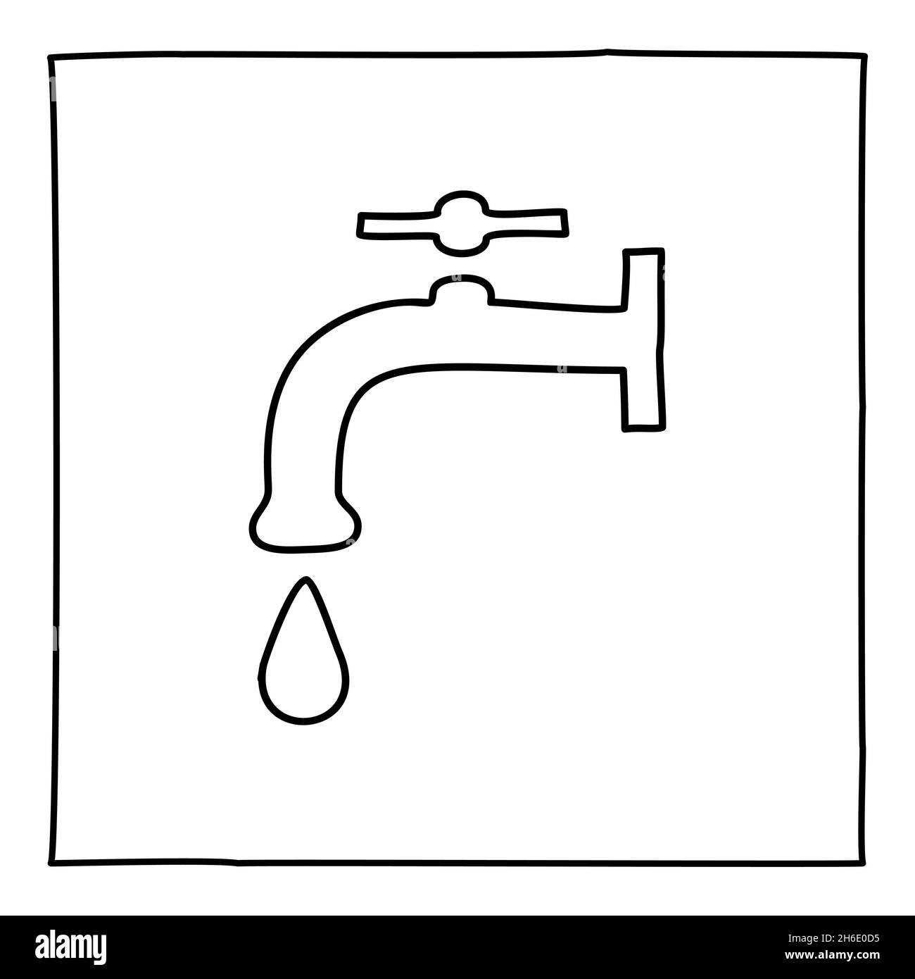 Doodle water faucet icon or logo, hand drawn with thin black line Stock