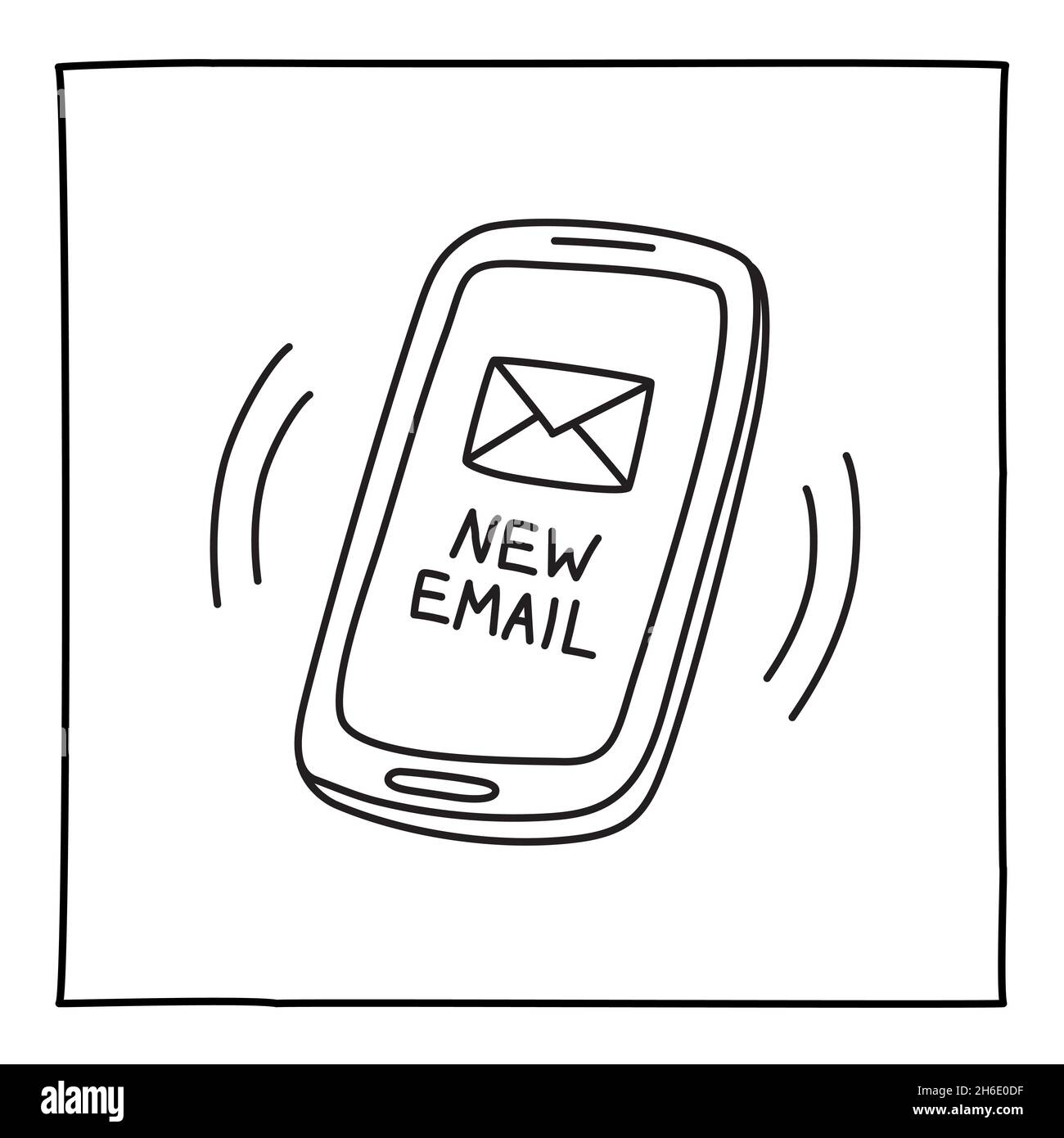 Doodle NEW MAIL mobile phone icon hand drawn with thin line Stock Vector