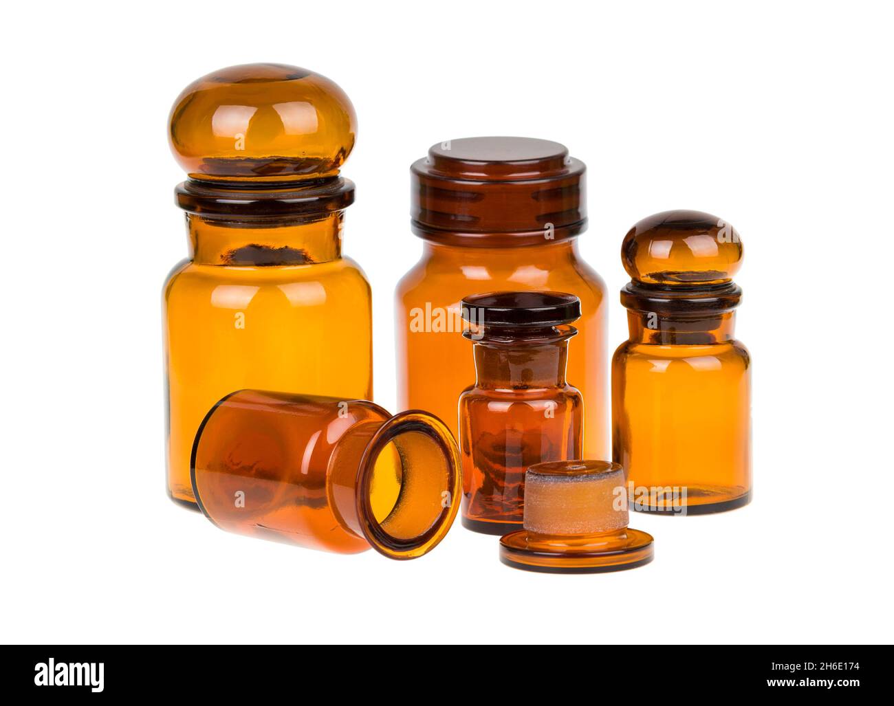 Set of vintage brown apothecary bottles Stock Photo