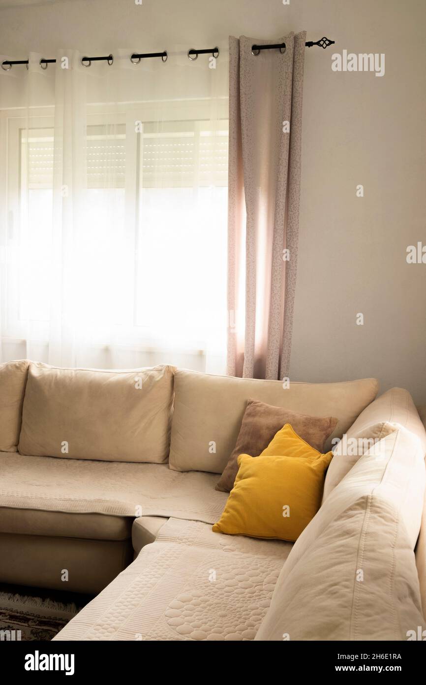 Home decor. Cozy stylish living room interior of modern apartment and trendy furniture. Contemporary interior design Stock Photo