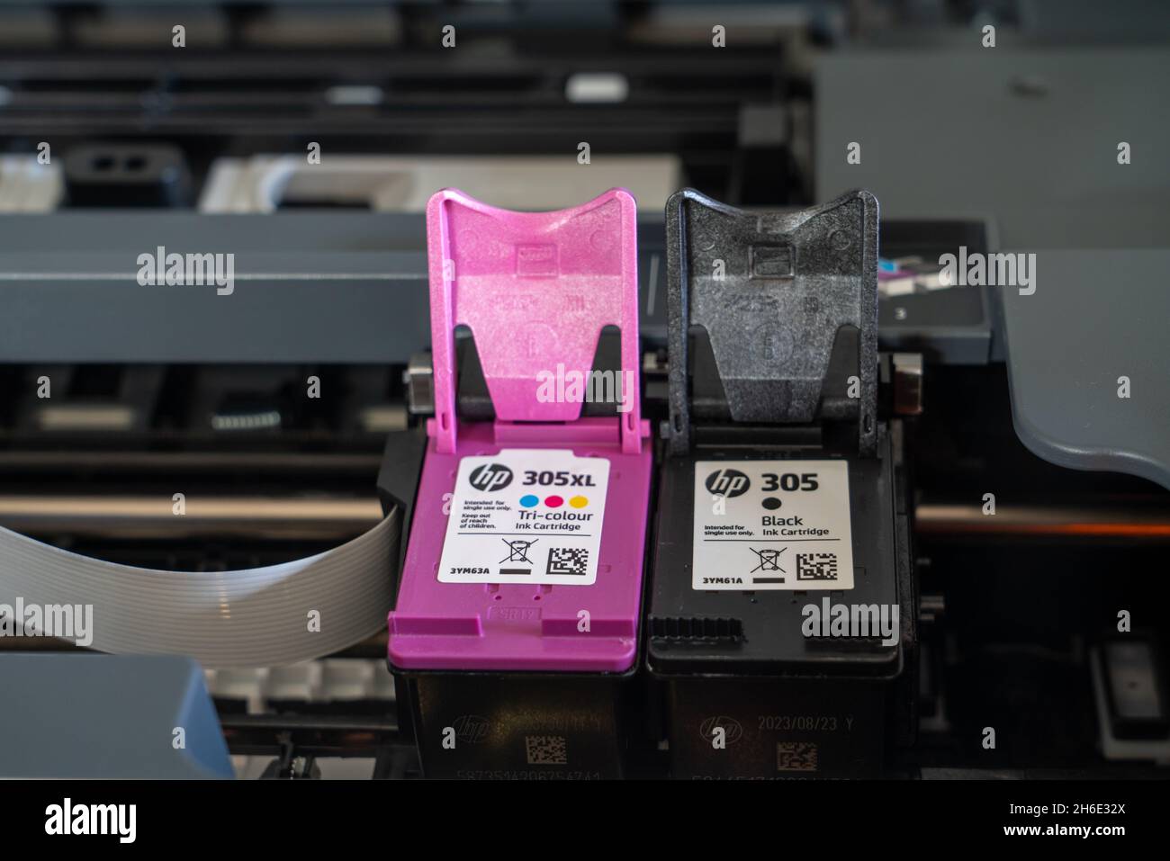 Lloret de Mar, Spain - 11.15.2021: HP inc printer cartridge carriage for color and black envy 6000 series Stock Photo