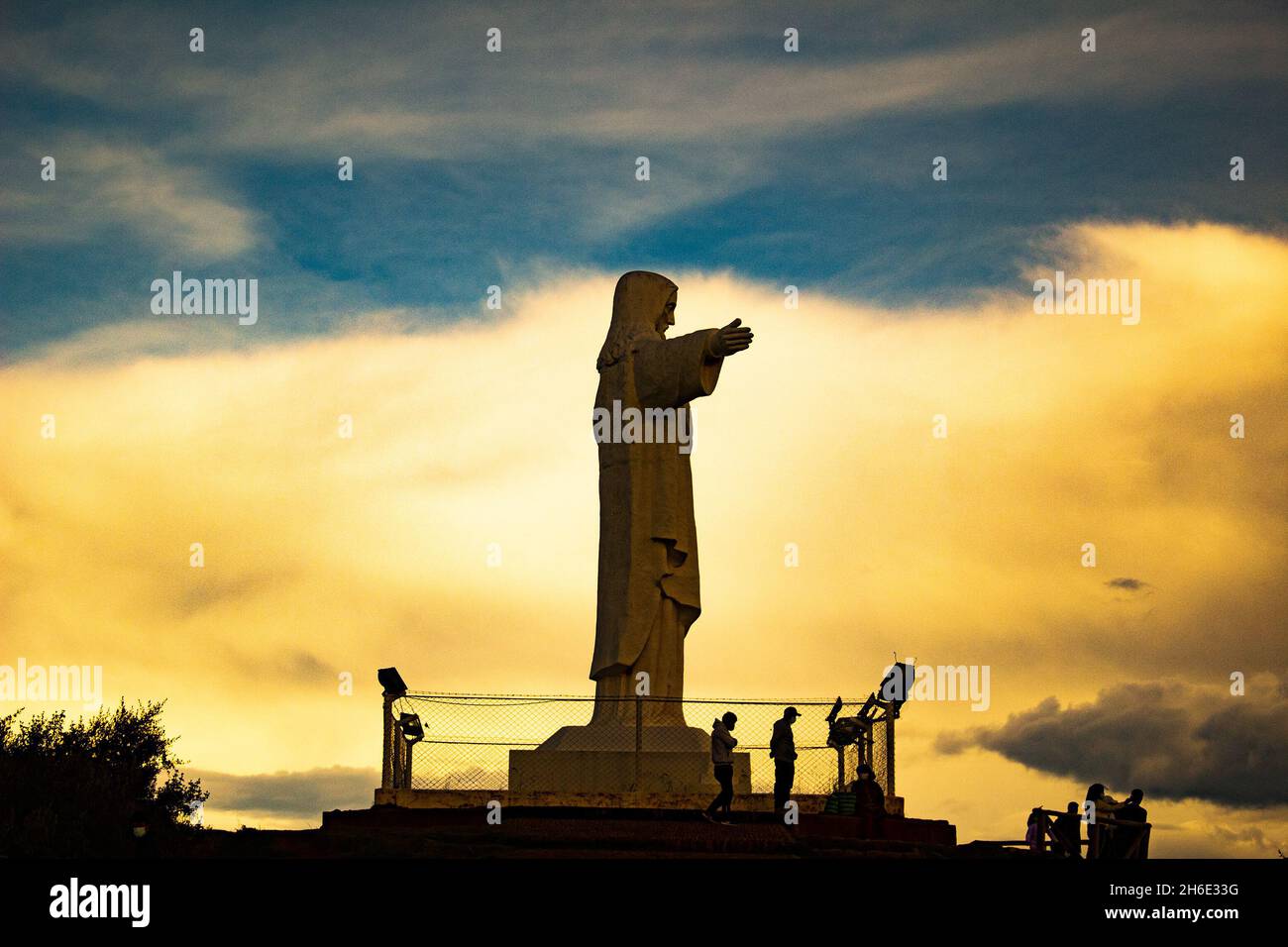 View of Mirador desde el Cristo Blanco, at sunset. Peru. Stock Photo