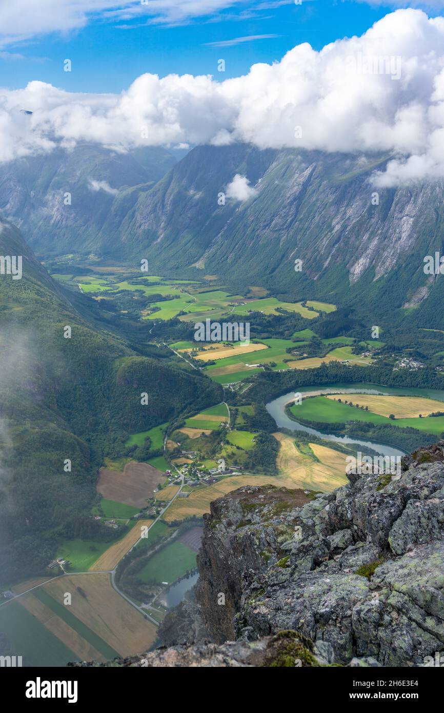 Vertical aerial shot of the green mountains and valley Stock Photo - Alamy