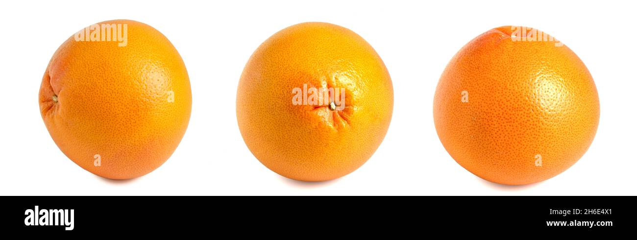 Set of grapefruits isolated on white background in different positions. Stock Photo