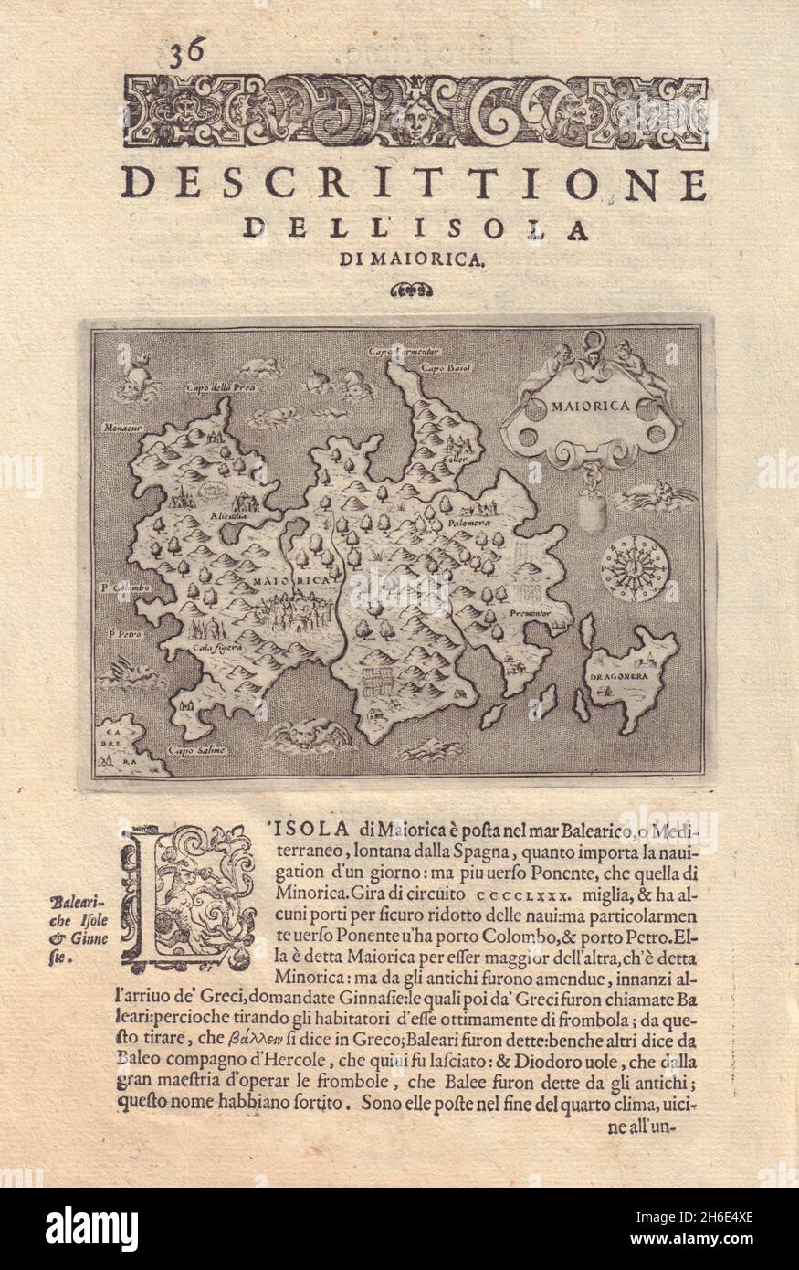 Descrittione dell' Isola do Maiorica by PORCACCHI. Majorca Mallorca 1590 map Stock Photo