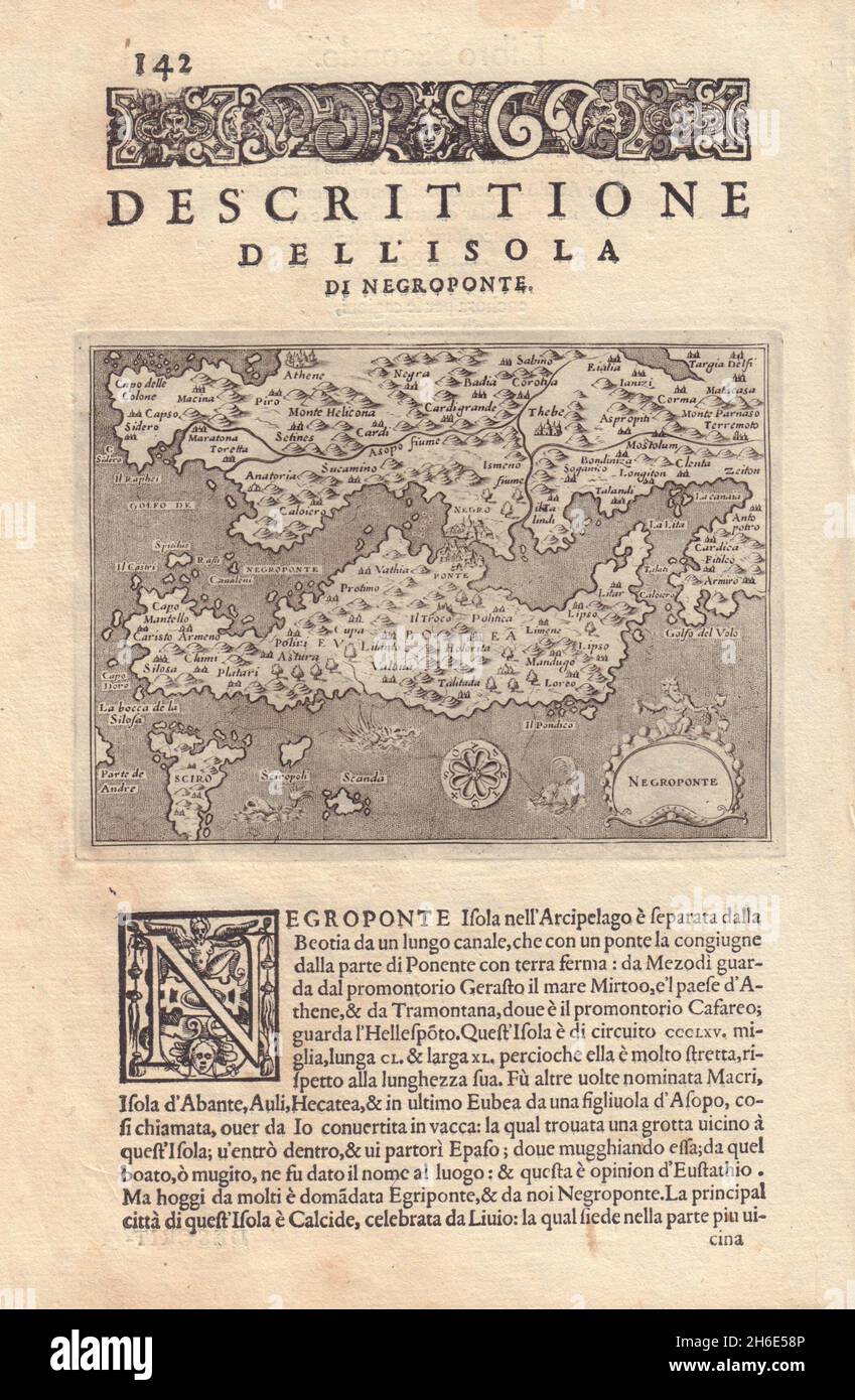 Descrittione dell' Isola di Negroponte. PORCACCHI Euboea Boeotia Evia 1590 map Stock Photo