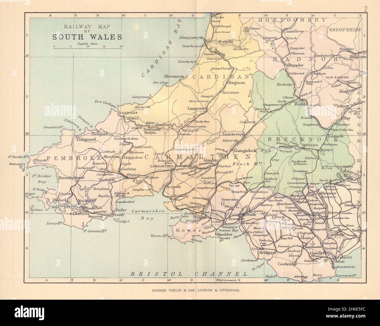 WALES Railway Map of South Wales BARTHOLOMEW 1885 old antique plan chart Stock Photo