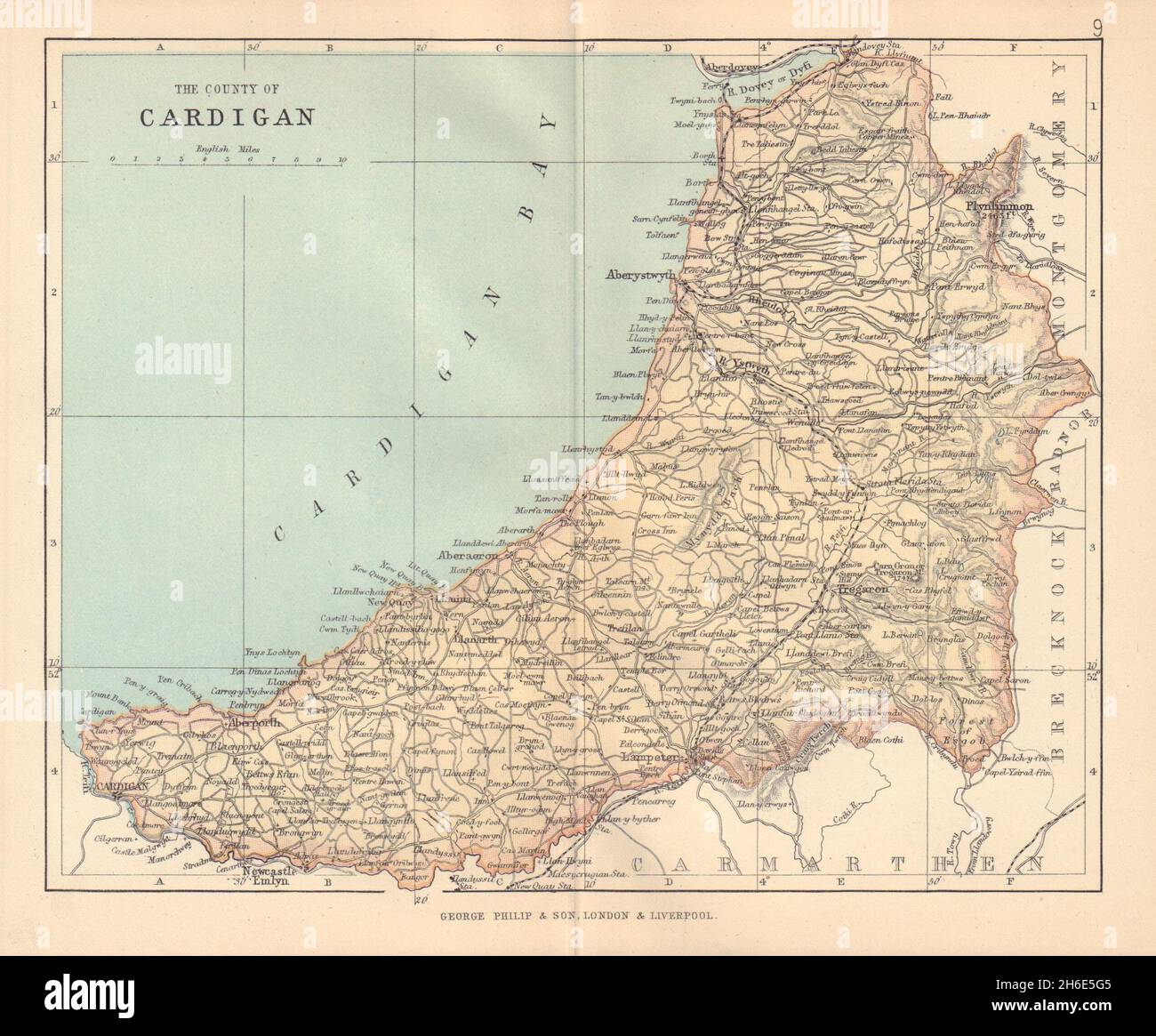 CARDIGANSHIRE 'The County of Cardigan' Aberystwyth Wales BARTHOLOMEW 1885 map Stock Photo