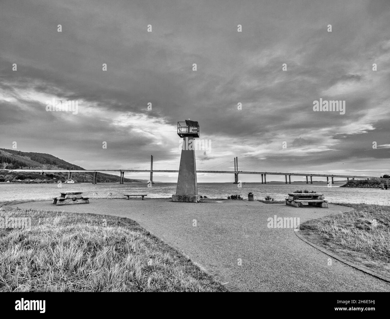 The image is of the Kessock suspension bridge over the River Ness estuary at Carnac Point at Inverness in northern Scotland Stock Photo