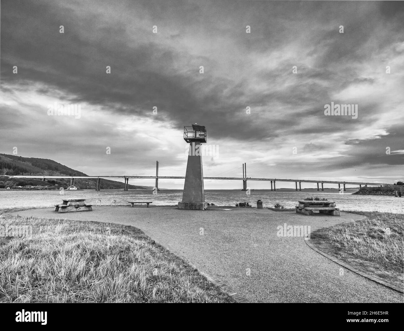 The image is of the Kessock suspension bridge over the River Ness estuary at Carnac Point at Inverness in northern Scotland Stock Photo