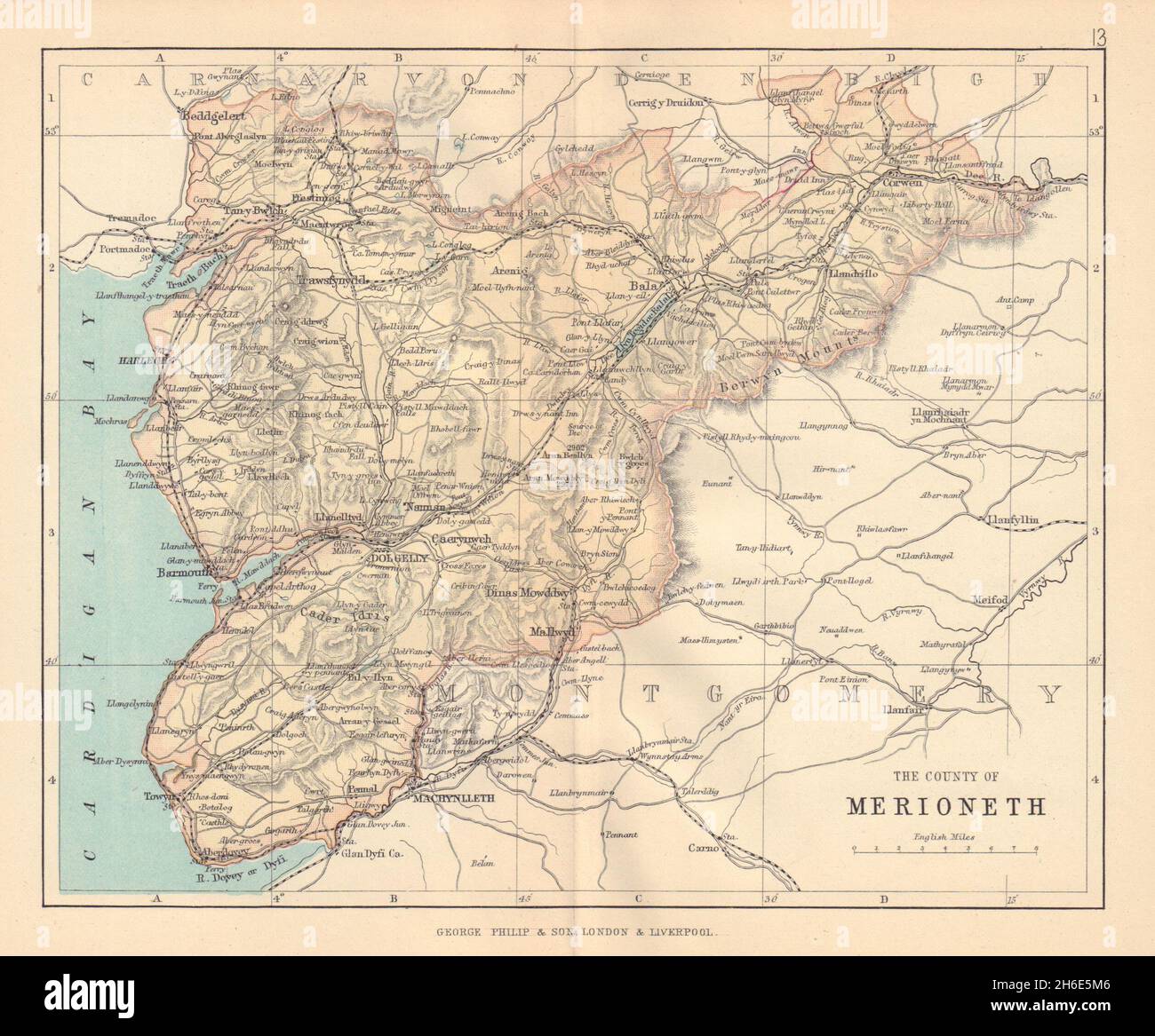 MERIONETHSHIRE 'County of Merioneth' Barmouth Tywyn Wales BARTHOLOMEW 1885 map Stock Photo