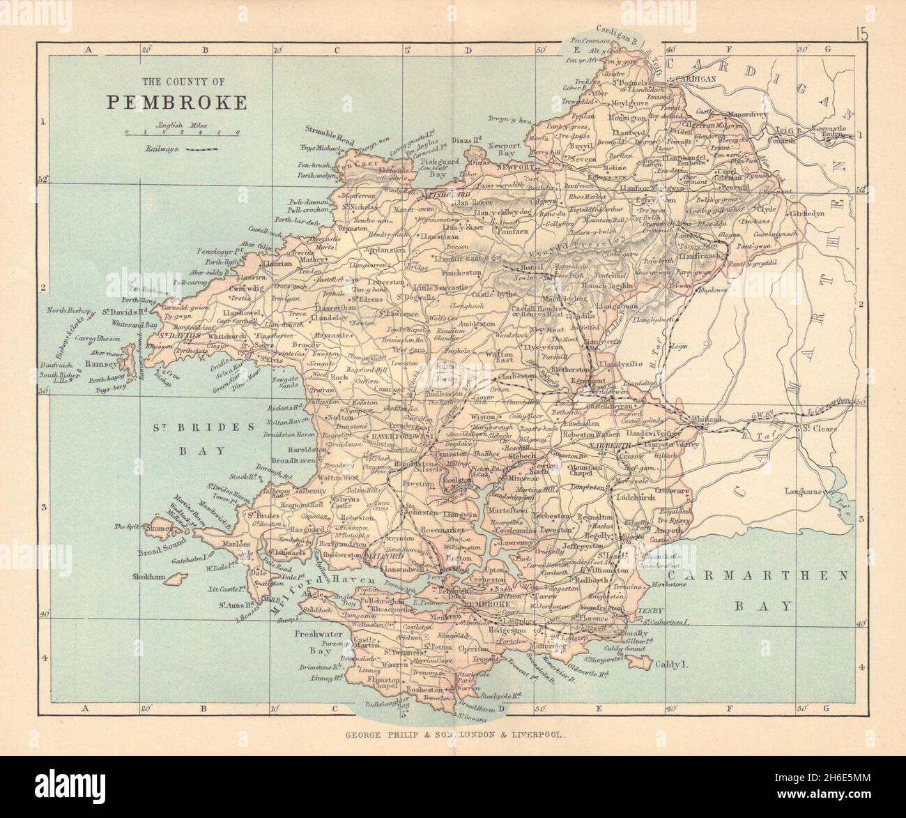 PEMBROKESHIRE County of Pembroke Haverfordwest Tenby Wales BARTHOLOMEW 1885 map Stock Photo