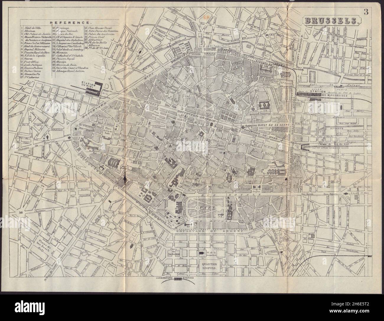 BRUSSELS BRUSSEL BRUXELLES antique town plan city map. Belgium. BRADSHAW 1892 Stock Photo