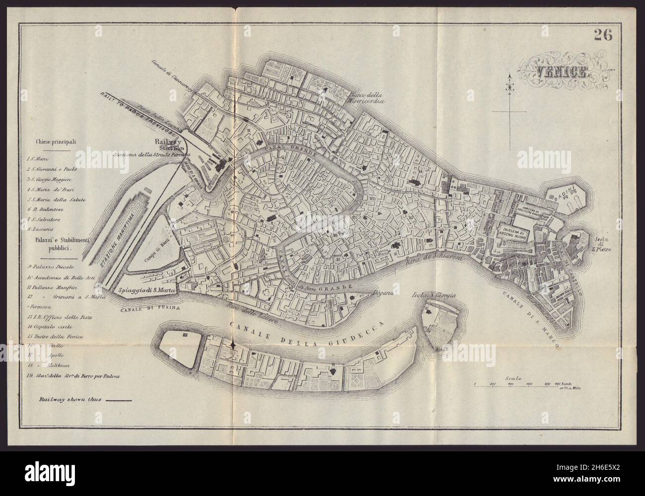 VENICE VENEZIA antique town plan city map. Italy. BRADSHAW 1892 old Stock Photo