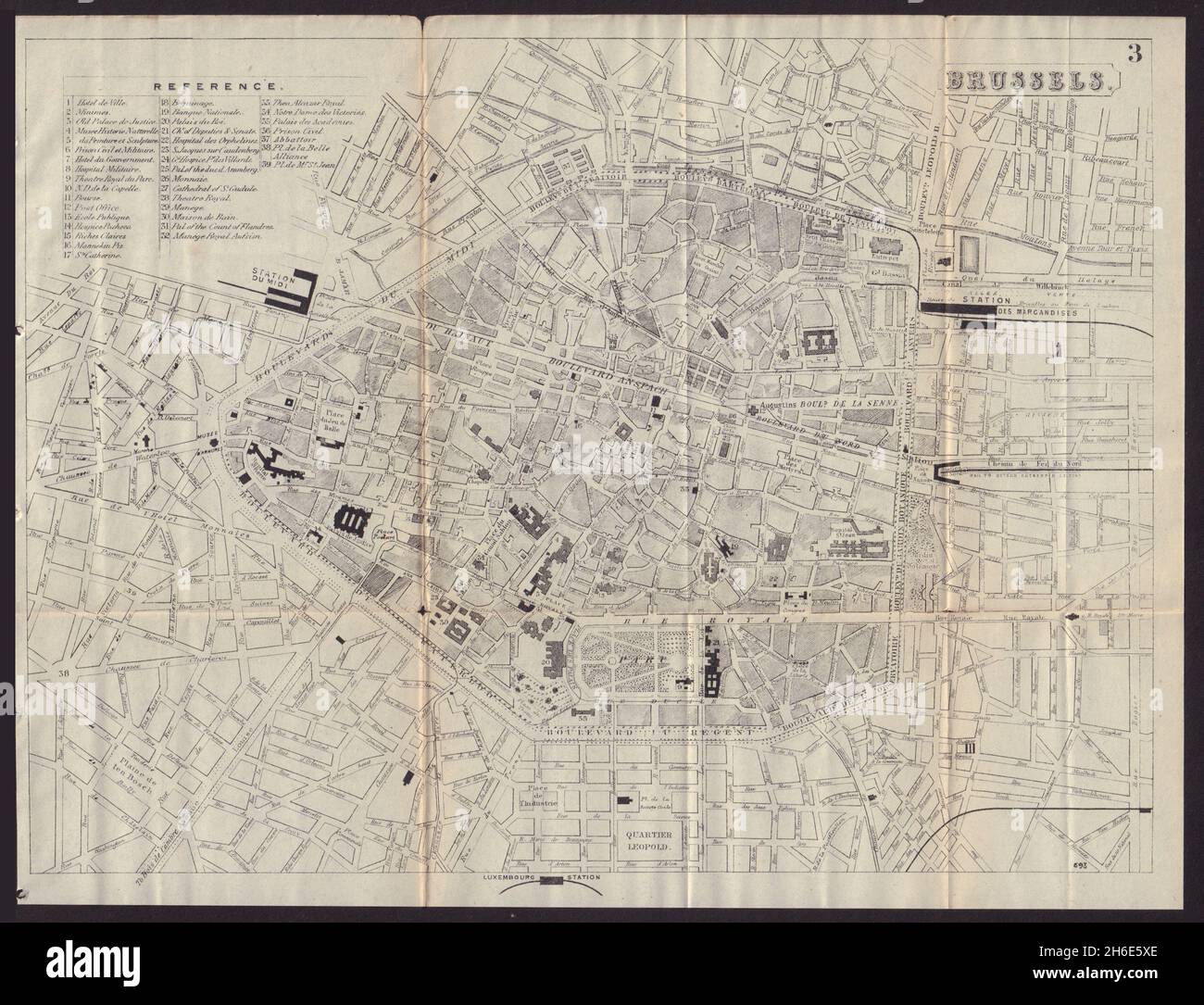 BRUSSELS BRUSSEL BRUXELLES antique town plan city map. Belgium. BRADSHAW 1893 Stock Photo