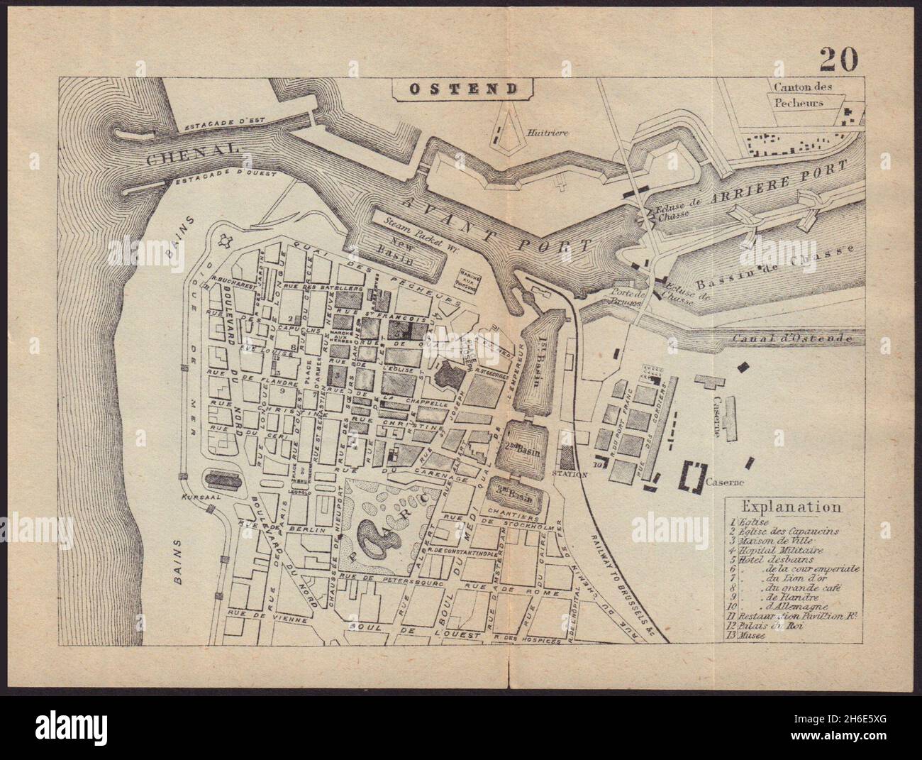 OSTEND OOSTENDE OSTENDE antique town plan city map. Belgium. BRADSHAW 1892 Stock Photo