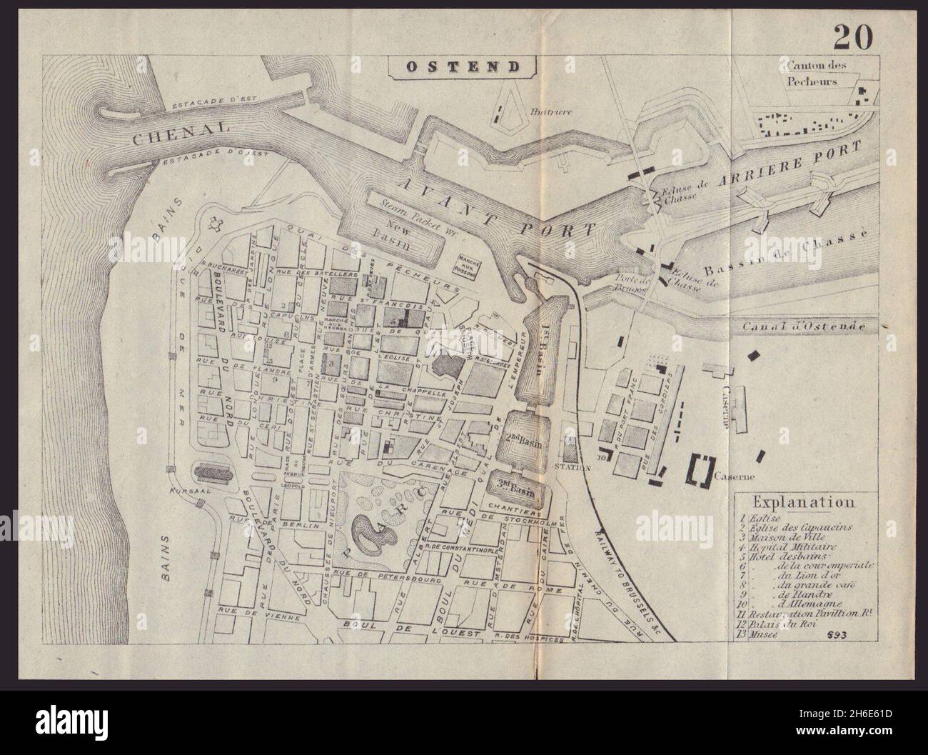 OSTEND OOSTENDE OSTENDE antique town plan city map. Belgium. BRADSHAW 1893 Stock Photo