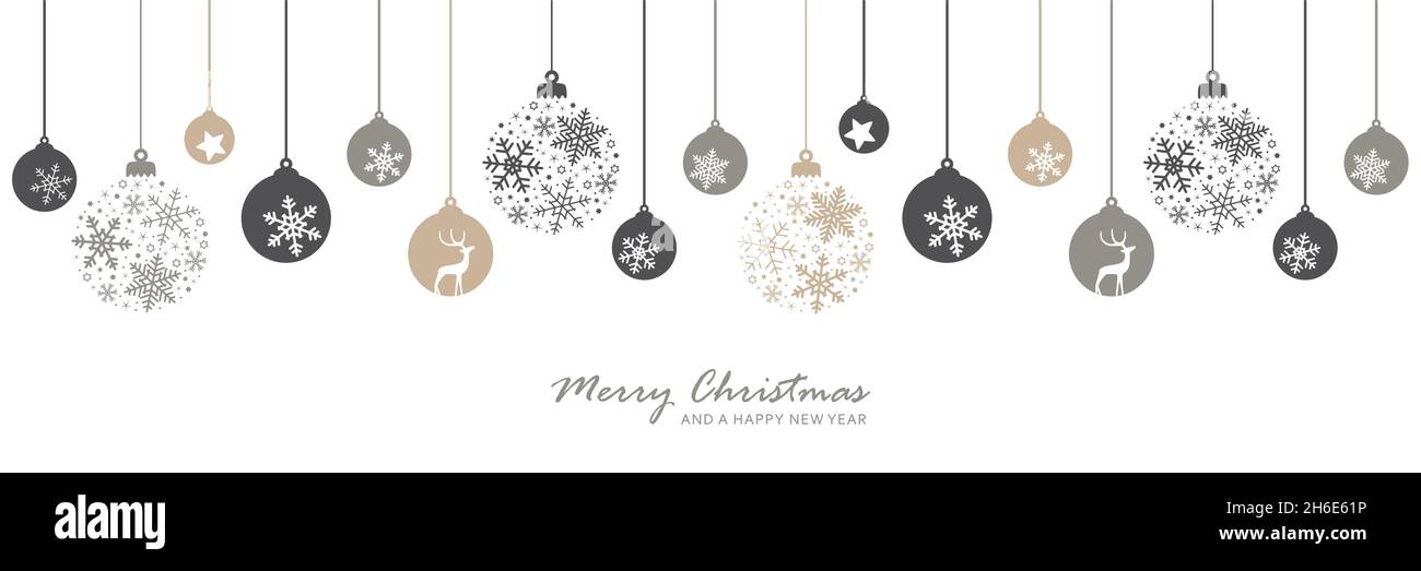 merry christmas banner with hanging ball decoratoin on white background ...