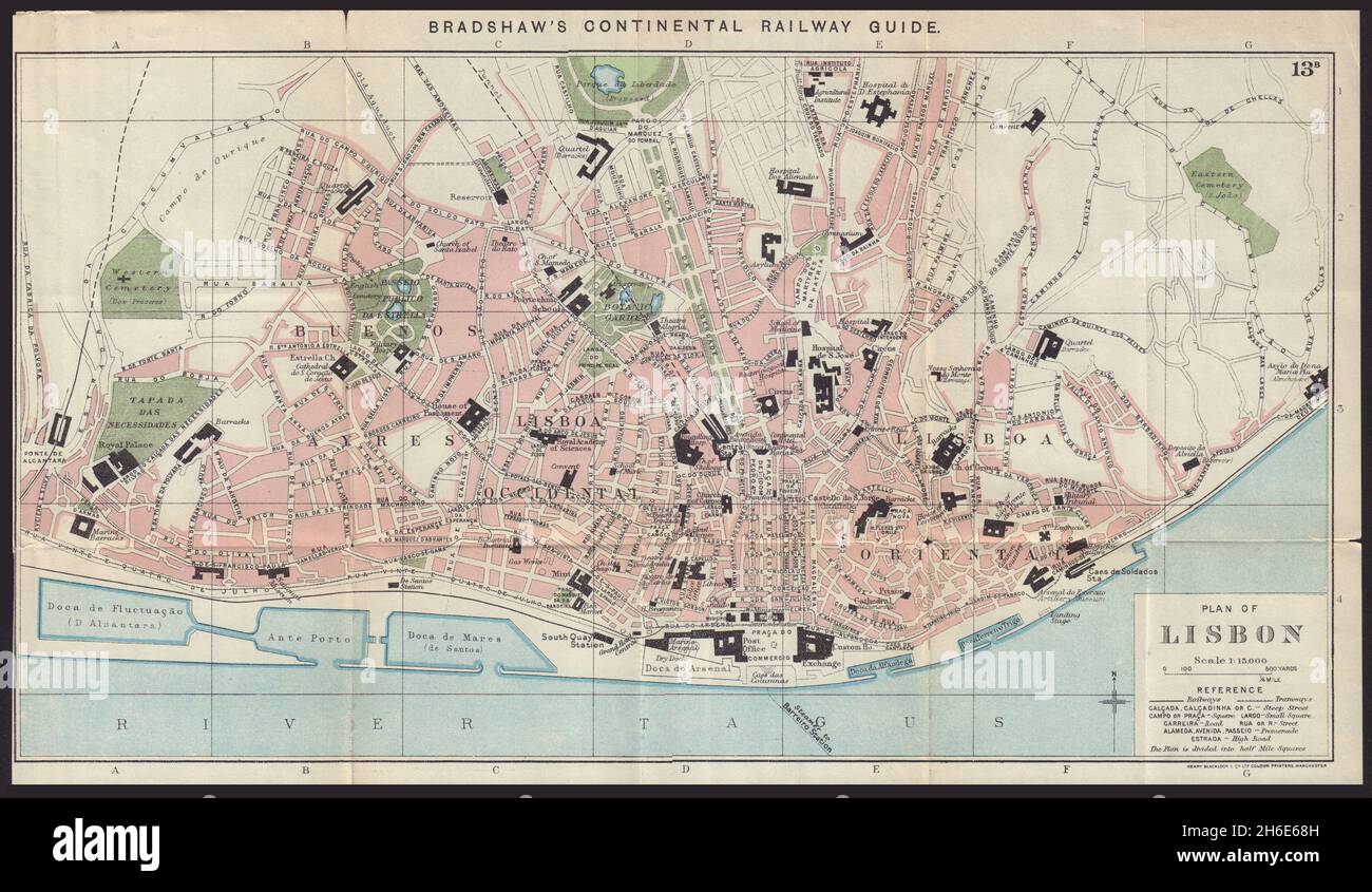 Old Map of Lisbon Lisboa Portugal mapa antigo 1871 Vintage Map