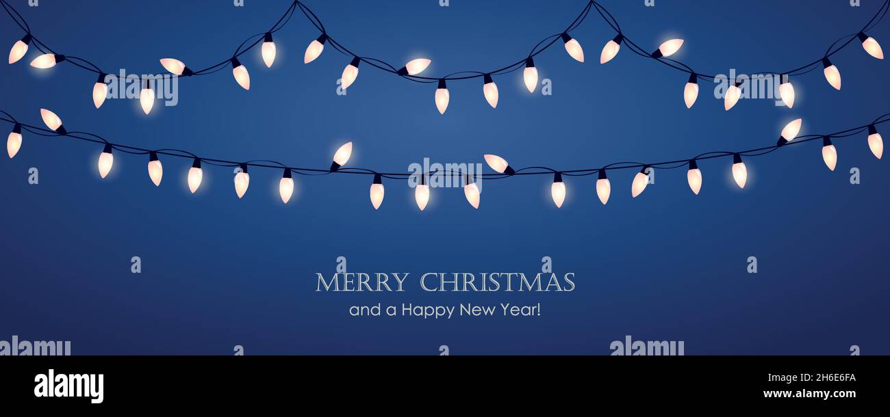 merry christmas greeting card with shiny fairy lights Stock Vector ...