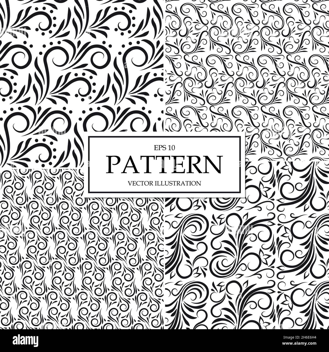 4 pcs patterns black and white patterns - Vector illustration Stock ...