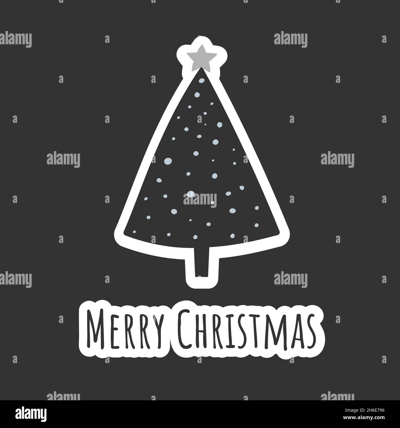 square dark Christmas Card template with Christmas tree, vector illustration Stock Vector