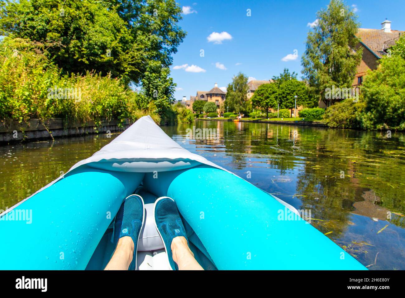 Kayaking on the River Stort in Sawbridgeworth, Hertfordshire, UK Stock Photo