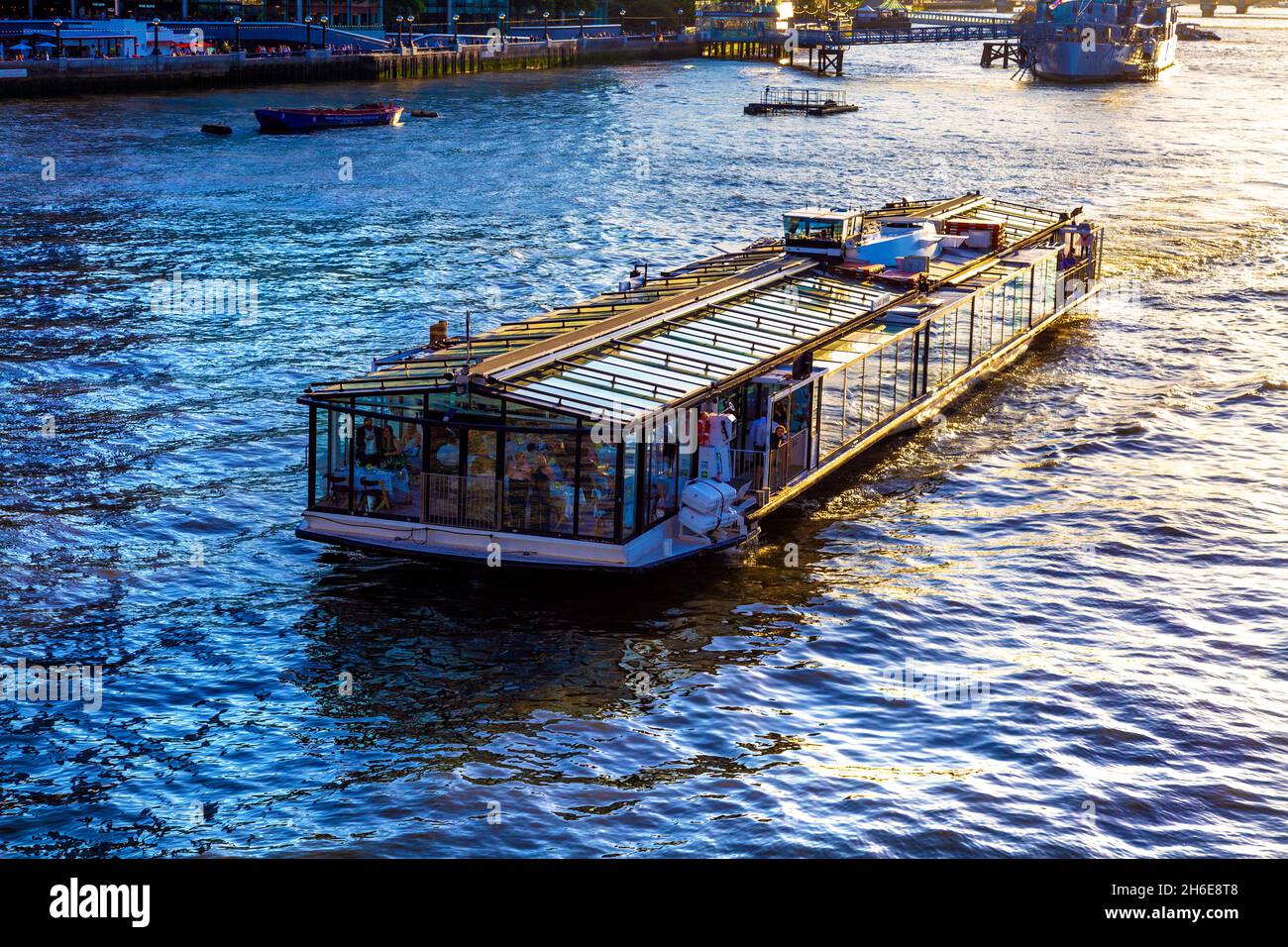 Glass Room floating restaurant on the river Thames, London, UK Stock Photo