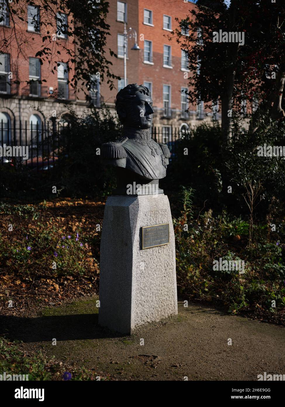 Bust of Bernado O'Higgins in Merrion Square, Dublin city, Ireland. Stock Photo