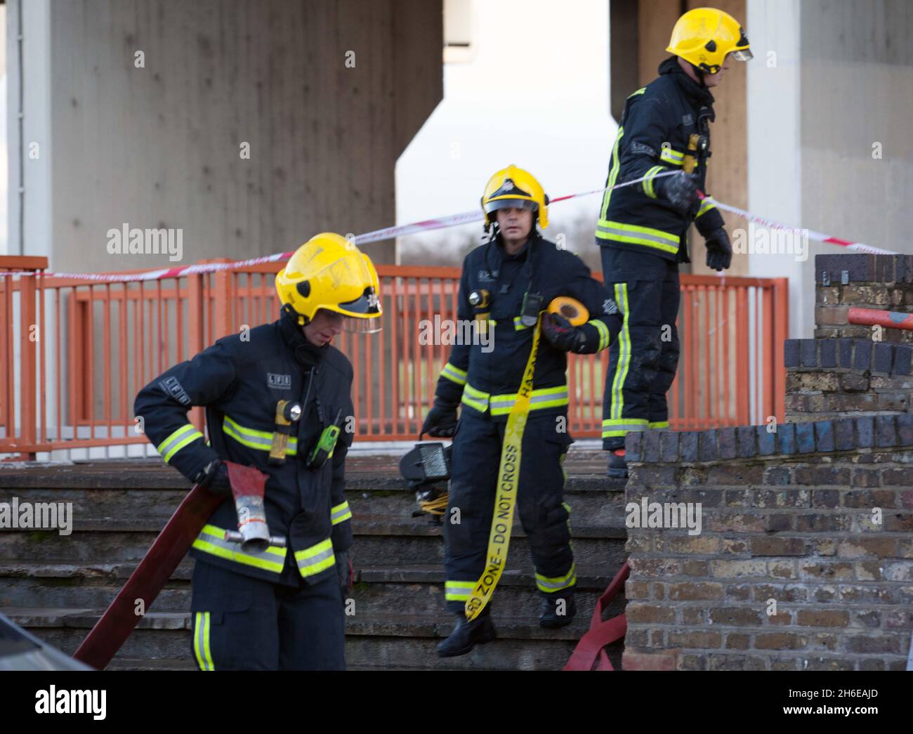 Firefighters at Fred Wigg House in Leytonstone where a fire broke out after motheroffive Shipa