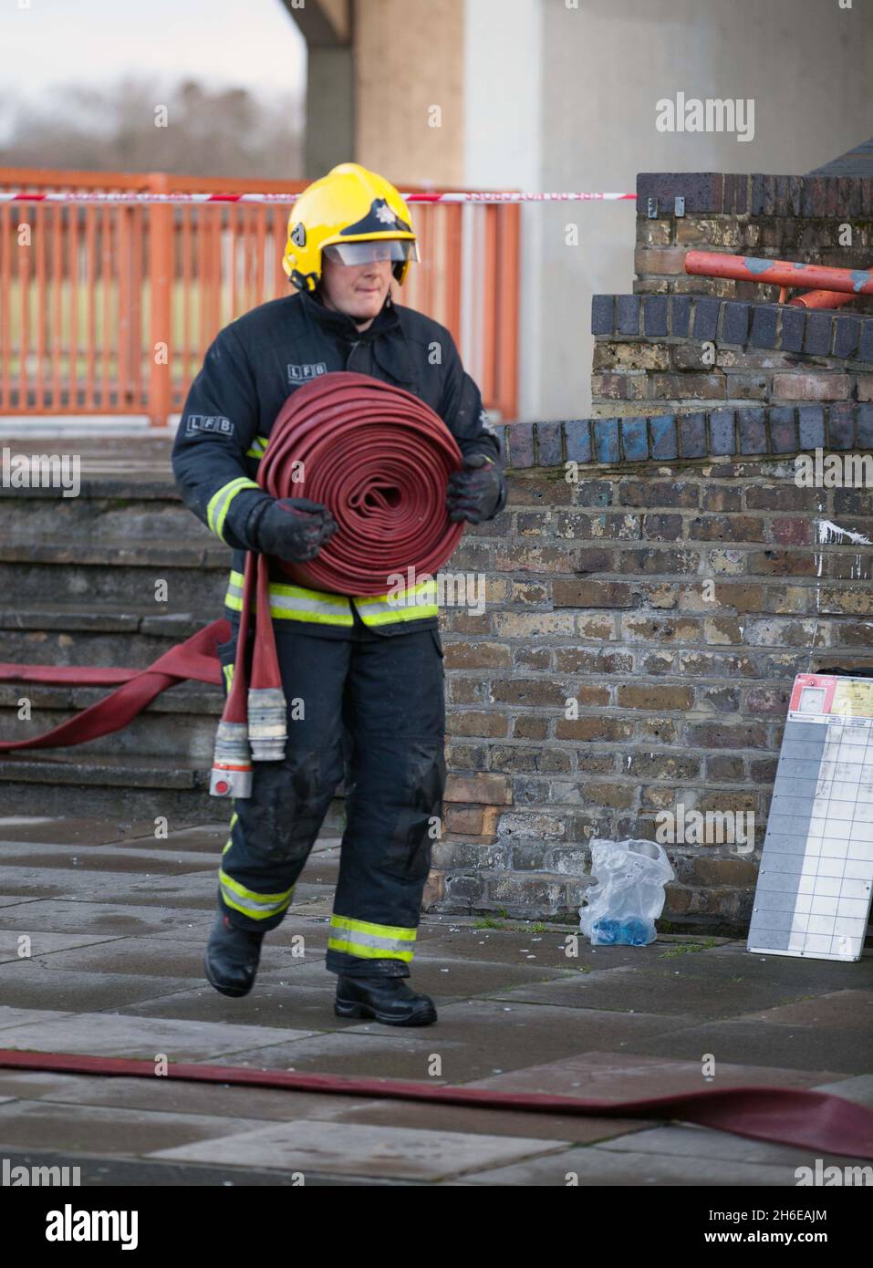 Firefighters at Fred Wigg House in Leytonstone where a fire broke out after motheroffive Shipa